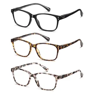 Reading Glasses Women Men Anti Glare Blue Light Computer Readers Stylish Unbreakable Spring Hinge Eyewear lenses 3Pcs（Black+Demi+Whitetortoiseshell）