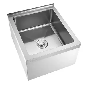 fathersdaygift VEVOR Stainless Steel Floor Mop Sink, 22x 19x 12 in, 304 Stainless Steel, with Backsplash, 3-in-1 Filter and Wall-Mounted Bracket, X-Shaped Groove for Quick Drainage, for Balcony and Bathroom