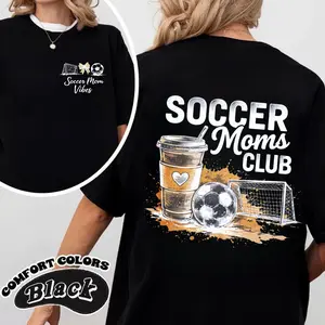 100% Cotton Soccer Moms Club Shirt for Game Day Livin That Soccer Mom Life Apparel with Glitter Accents and Sparkly Mama Style for Sports,Machine Washable All-seasons Comfort Fit, Soccer Mom Shirt,Size S-5XL