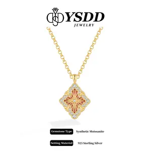 【#577 】Vintage Opera House Double-sided Pendant Necklace vvs Synthetic Moissanite Necklace in 925 Sterling Silver