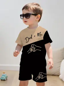 Boys' Dad+me Matching Set, Short Sleeve Asymmetrical Design, Block, Casual Father's Day, Two-Piece Suit