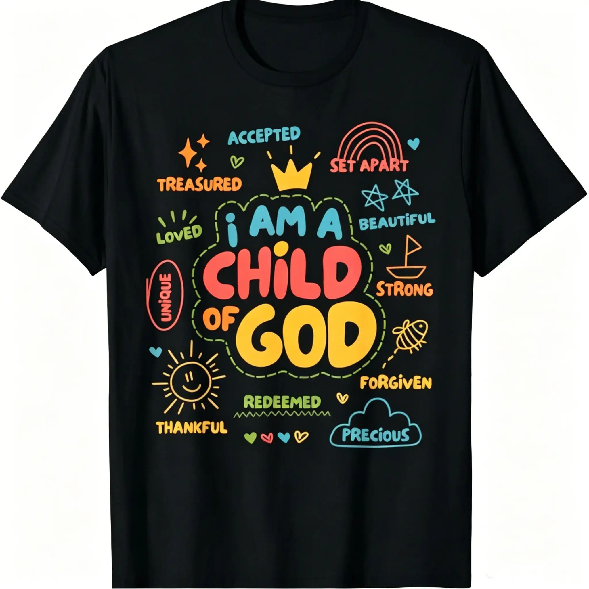"Child Of God" Christian Graphic Crew Neck Tee T-shirt Top Pajama Set - Faith-Inspired Identity Apparel for Christian Individuals, Summer Workout Use casual wear
