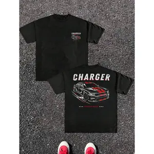 1pcs Dodge Charger Muscle Car Men's 220g Casual Round Neck T Shirt Double Sided Printed Streetwear Style 100% Cotton Tee
