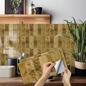 Vintage Tile Stickers, Waterproof Oil-Resistant Easy Clean, Rectangular Patchwork Design, Ideal for Home Renovation, 8/16/32 Pieces
