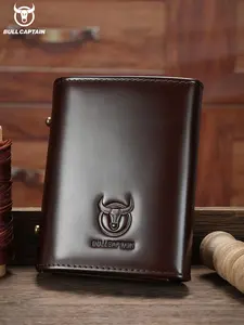 Bullcaptain Top Layer Cowhide Rfid Theft-Proof Card Holder Genuine Leather Tri-Fold Zero Wallet High-End Multi-Functional