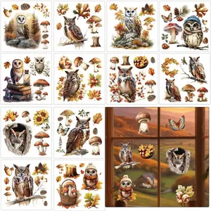 12pcs Owl and Autumn Plant Rub on Transfers for Crafts and Furniture Full Theme Transfer Stickers for  Furniture Glass Porcelain Fabric 5.51 x 5.51 inches DIY Home Decor Craft Supplies