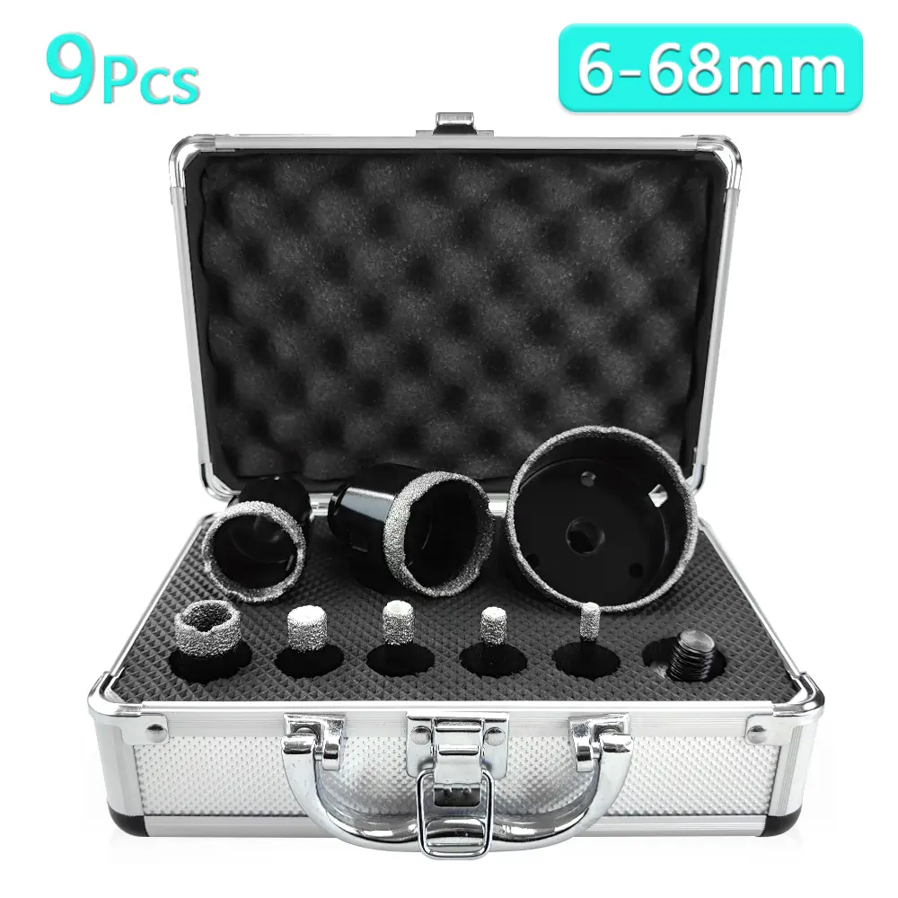 9Pcs 6-68mm M14 Thread Porcelain Tiles Crowns Cutting Tools Diamond Cup Saw Marble Hole Saw Dry Drill Bit Set Granite Cutter Tool Accessories Drill Bits Set Drill Attachment