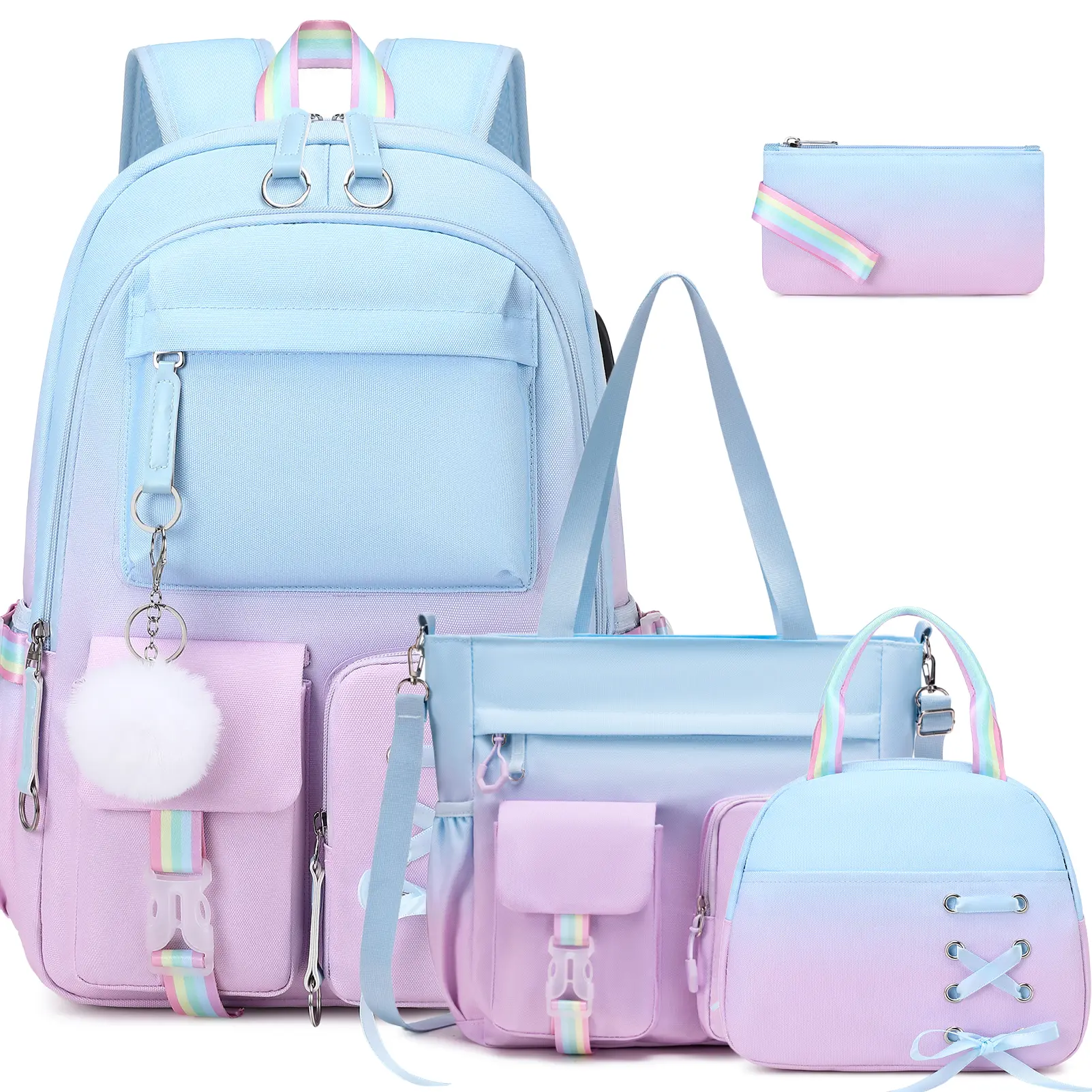 SIMILOVE Backpacks for Girls Teens, Y2K Aesthetic School Backpack Set with Tote Bag Lunch Bag, USB Charging Port, Kids Backpack for Elementary Middle High School College Students（Black）