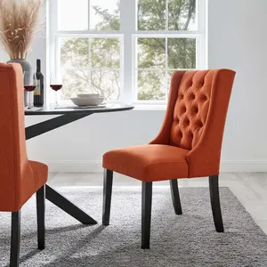 Modway Baronet Button Tufted Fabric Dining Chair in Orange