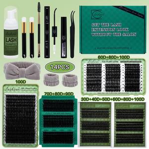 volume cluster lashes kit, 14pcs/set mixed length volume cluster lashes kit, eye makeup enhancement kit for women, cosmetic, lashes clusters kit
