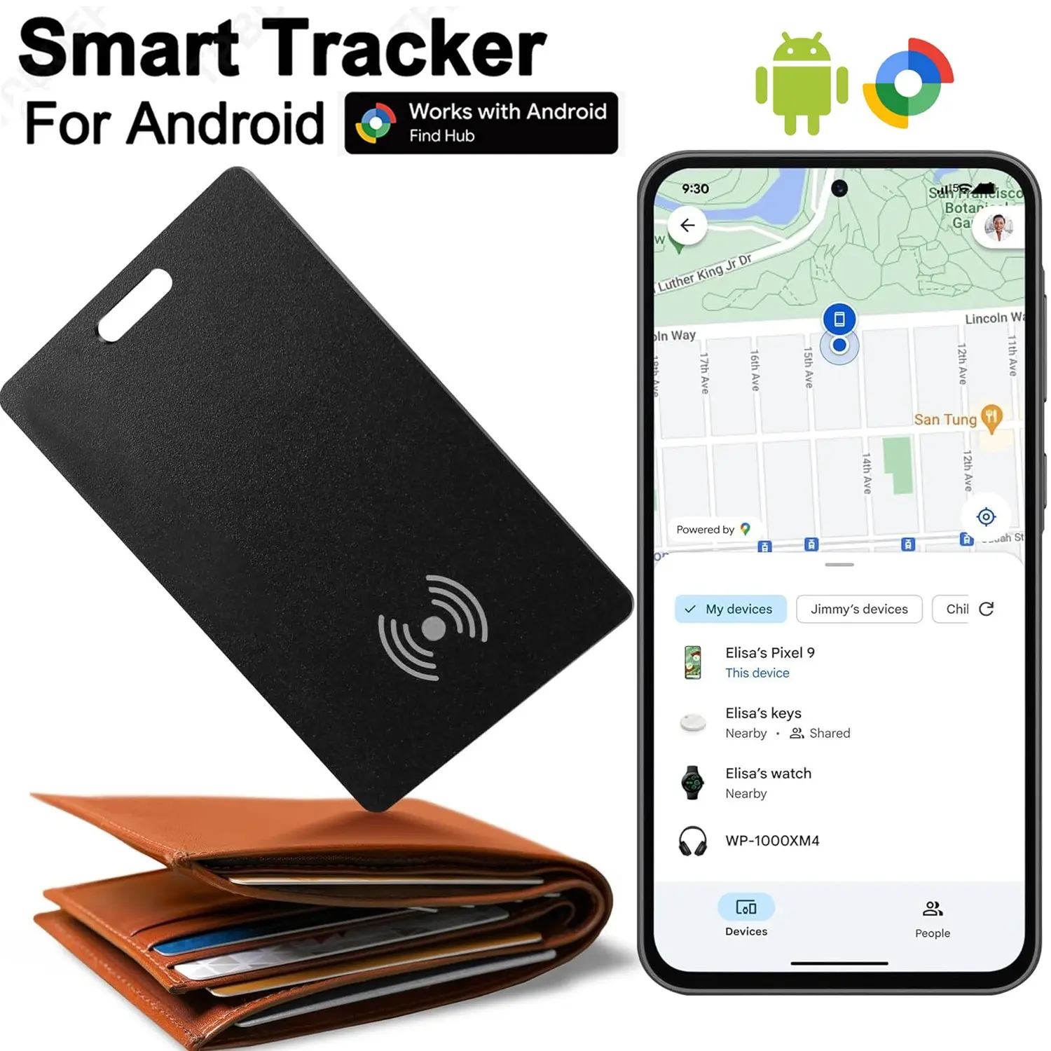 Google Certified Wallet Tracker for Android, Rechargeable Bluetooth-compatible Smart Locator, Anti-Loss Card for Passport, Bag, Purse, Luggage