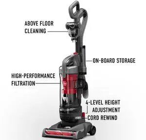 Rewind Pet Bagless Upright Vacuum Cleaner, Pet Friendly, Automatic Cord Rewind, Multi-Surface and Above Floor Cleaning, UH77410V, Gray & Red