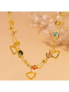 Cross-border candy-colored double-layer necklace jewelry, versatile chain Bohemian geometric heart necklace