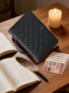 Bible cover set Adjustable Bible Cover  with 5Bible Tabs - Bible Cover Case for Women, Washable Quilted Bible Case, Plaid Pattern, Reusable Christian Gifts for Women ( Black )