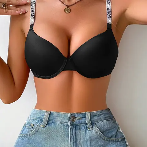 Women's push-up bra featuring a unique letter-designed strap, perfect as a Valentine's Day gift. Pushup Bra