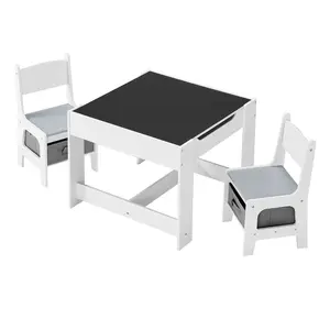 VEVOR Kids Table and 2 Chairs Set, Toddler Table and Chair Set with Storage Space under the Table, Cloth Storage Box under the Chairs, Wooden Desk for Art, Craft, Reading, Learning, Drawing, White