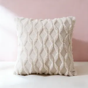 LOVE HOME (Pillowcase only)Pack Of 2 Faux Throw Pillow Covers 20x20 Inches Decorative Farmhouse Couch Case Soft Plush Square Boho Cushion Pillowcase  Embroidery Geometric Home Beige