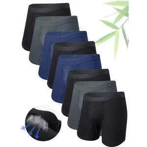 8-Pack Men'S Solid Color Bamboo Fiber Boxer Briefs, 95% Bamboo 5% Spandex, Medium Stretch Knit Fabric, Comfortable Soft Underwear for Casual Wear