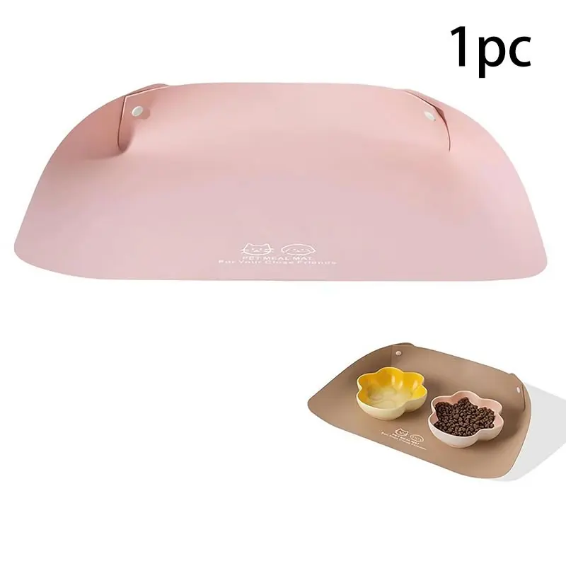 Cat Dog Food Mat, Waterproof Non Slip Leather Pet Feeding Mat for Cats and Small Dogs, Easy Clean Raised Edge to Contain Spills, BPA Free with Grippers