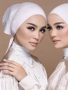 1 Piece Muslim Drawstring Headscarf, Adjustable Hijab Tube Cap Under Scarf, Elegant Casual Chic Solid Color Turban For Women, Convenient Accessories For Daily Wear