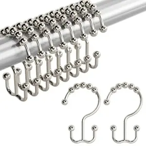 12Pcs Shower Curtain Hooks Rings, Metal Double Glide Shower Hooks Rings for Bathroom Shower Rods Curtains, Rust Proof Shower Curtain Hooks