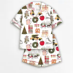 Christmas In New York Pajama Set, Christmas Sleepwear Gifts Nightwear Pajama Satin,Christmas in New York Pajama Set, Cozy Satin Sleepwear for Women, Holiday Gift Set for Her