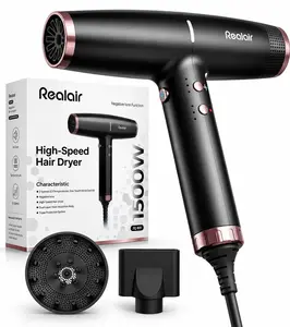 Realair Professional Ionic Hair Dryer with Diffuser • Negative Ion Blow Dryer • Suitable All Hair Types • Intelligent Heat Control & Rapid Drying Speeds • Lightweight Design • Low Noise Technology