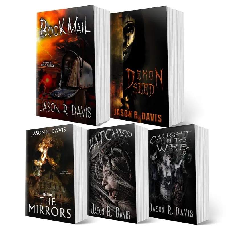 JD Horror 5 book box by Jason Davis - Signed Copies featuring Demon Seed, Inside the Mirrors, Bookmail, Hatched and Caught in the Web Book Series Book Subscription Box