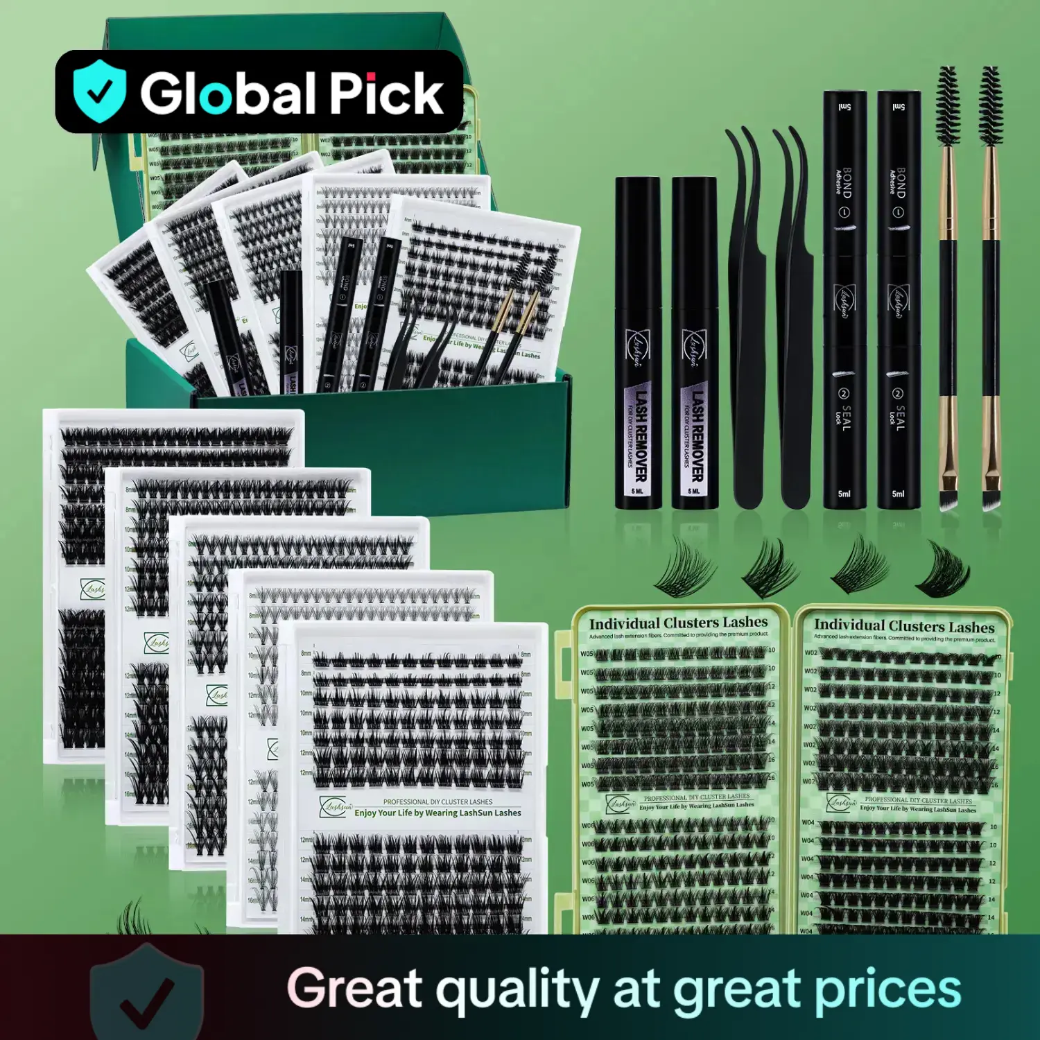 Individual Eyelash Kit, 280pcs/set False Eyelashes Clusters with 2 Glue & 2 Eyelash Remover & 2 Tweezers & 2 Brushes, Eye Makeup Tool, Lash Clusters K