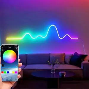 16ft Rgb Led Neon Rope Lights with Remote App Control, IP65 Waterproof Neon Strip Lights for Outdoor, DIY Design Flexible Led Rope Lights for Bedroom Music Sync, Gaming Accessories, Room Decor