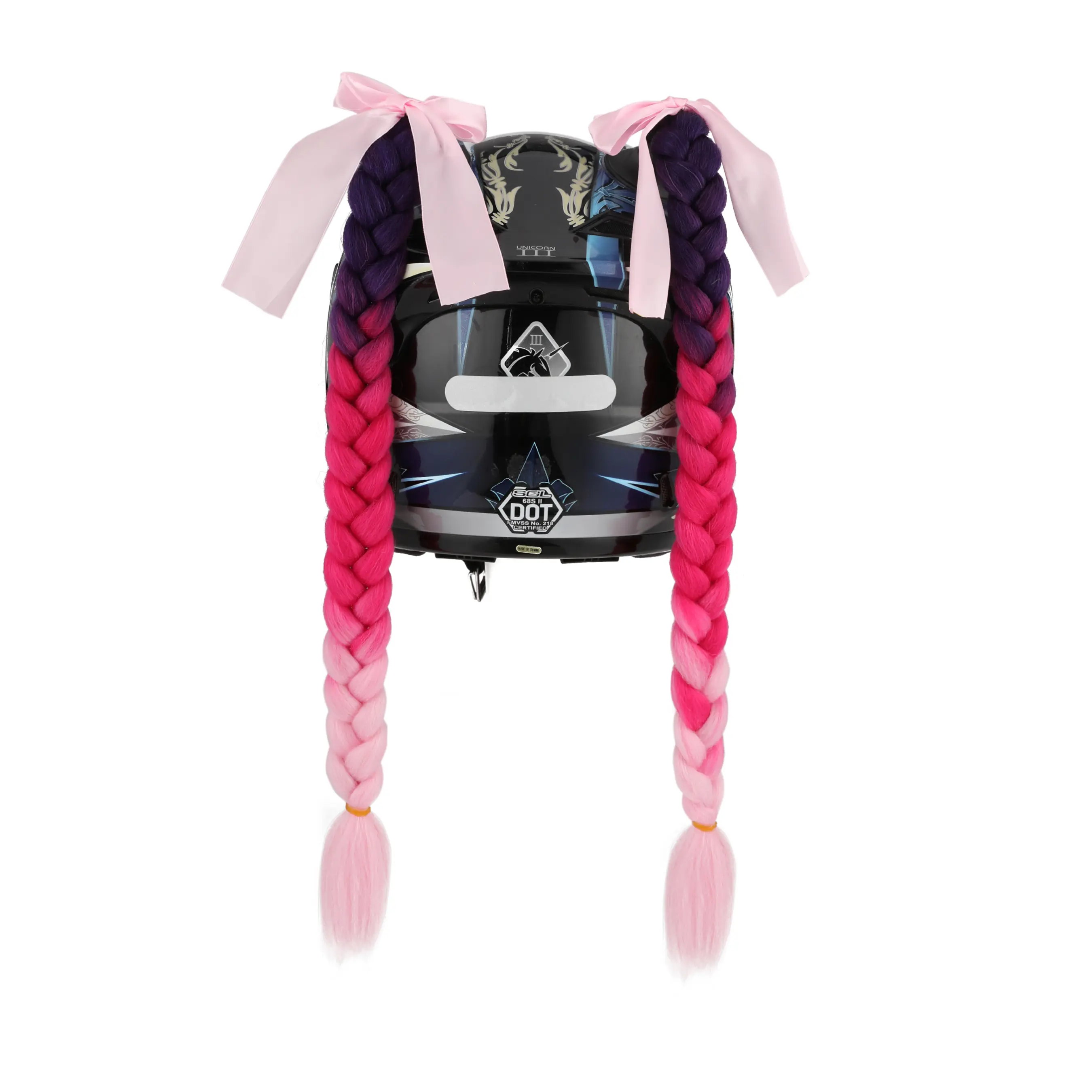 Synthetic Hair Glueless Pre Braided Ponytail Piece - 1/2PCS, 20 in, Detachable Suction Cup Bowknot, Multiple Colors, Motorcycle Helmet Decoration (Water Wave, Helmet Not Included), Water Wave Hair Braids