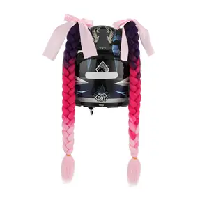 1PCS/2PCS Helmet Pigtail Braids with Detachable Suction Cup Bowknot Ponytail Hair Many Colors 20inch Long (Helmet not Included)