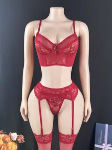 Underwear (with steel rims/thongs/garters/paired with a pair of stockings) 5-piece set of sexy lingerie elegant, romantic, hot and tempting,  lace comfortable women's sexy lingerie set as a gift outfit Womenswear Bridal valentine Basic Minimalist