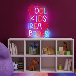 ROSNEK Dimmable Cool Kids Read Books Neon Sign for Wall Decor Reading Neon Light Sign for Classroom Library Bookstore School Decor Led Neon Signs for Children Students Kids Book Lover Gifts USB Powered Energy-Saving