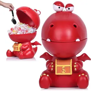 Resin Dinosaur Sculpture Candy Dish Key Bowl Gifts, Red Dinosaur Statue Figurine for Home Entryway Table Dining Table Office Small Object