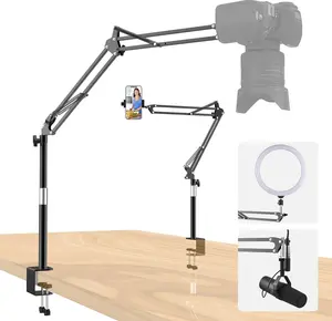 Overhead Camera Mount Desk Stand,Thick Desktop Clip,Scalable Desktop Pole,Locking Function,Adjustable Flexible Camera Arm,Tabletop Mount for DSLR Camera/Webcam/Microphone/Lights