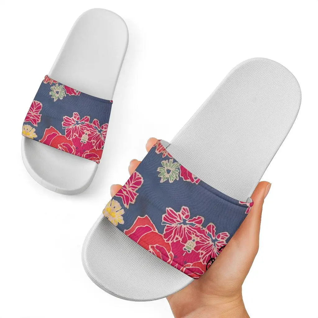 Floral Denim Slide Sandals