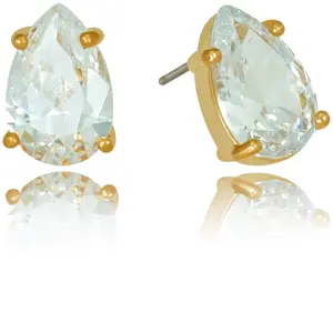 LIFETIME JEWELRY 9mm Cubic Zirconia Teardrop Stud Earrings 24k Real Gold Plated