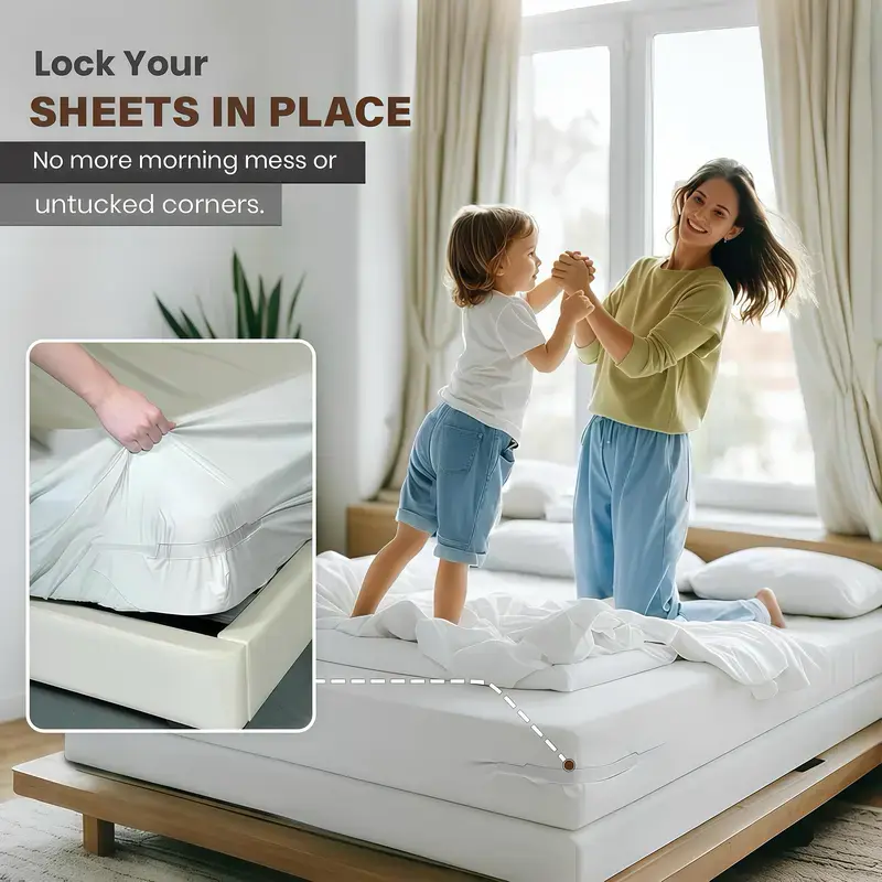 Lock Sheet Holders (4 Pack), Bed Sheet Lock Clips, Sheet Holders Keep Sheets Firm & Tight, Heavy Duty Bed Sheet Holder Corner Fitted Sheet Straps Fit All Mattress Size