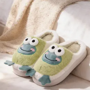 Cartoon Frog Plush Slippers for Women | Cute Animal Face Home Footwear | Playful Indoor Comfort