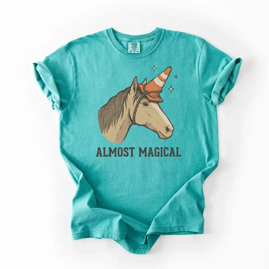 Comfort Color Funny Almost Magical Shirt, Traffic Cone Unicorn Tee, Sarcastic Horse Graphic Shirt, Meme Apparel