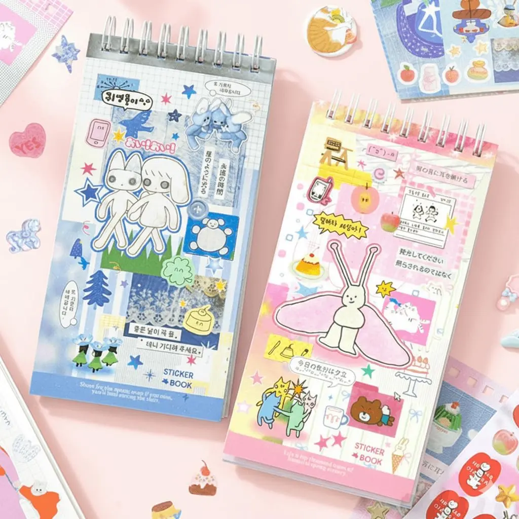 20 Sheets INS Style Cutting Sticker Book - Cute Cartoon Sticker Book for Journaling, Junk Journal, Scrapbooking, DIY Crafts, Kawaii Planner Sticker Set