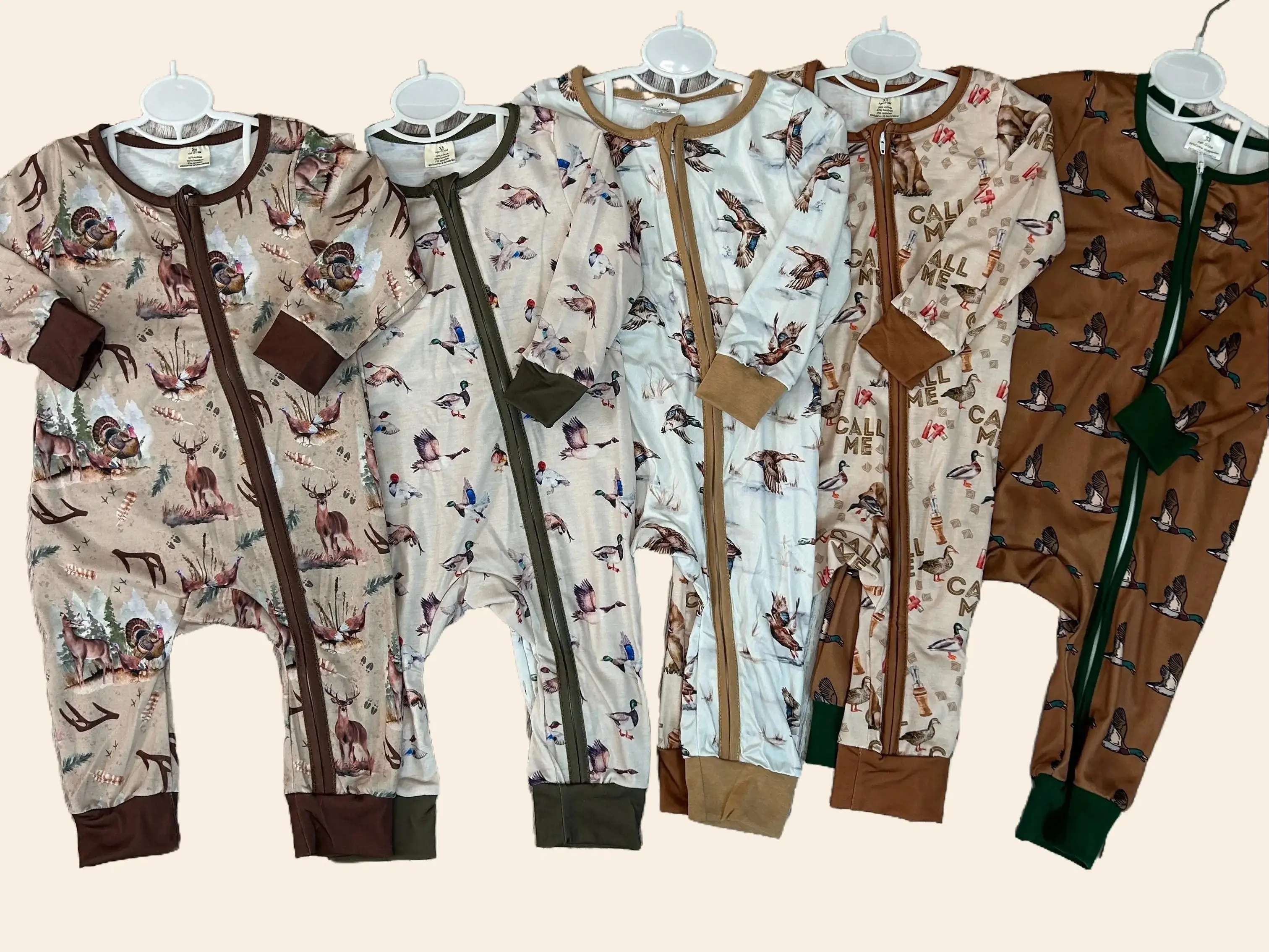 【Premium Soft Sleepwear, Cotton Blend Animal Print 1-Piece Baby Sleeper, Cozy Hunting Season Fall Style, Deer and Duck Toddler Bodysuit Pajamas, One-Piece