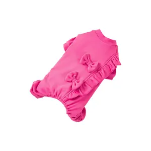 Pet Dog Velvet Lace Bow Jumpsuit Warm And Comfortable Soft Cute Daily Wear Puppy Birthday Gift Indoor Belly Protection Anti-Hair Loss Jumpsuit