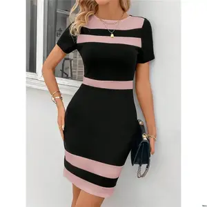 Casual Business Daily Short Simple Block s Clasi tiktok Women Color Round Neck Sleeve Dress Woman