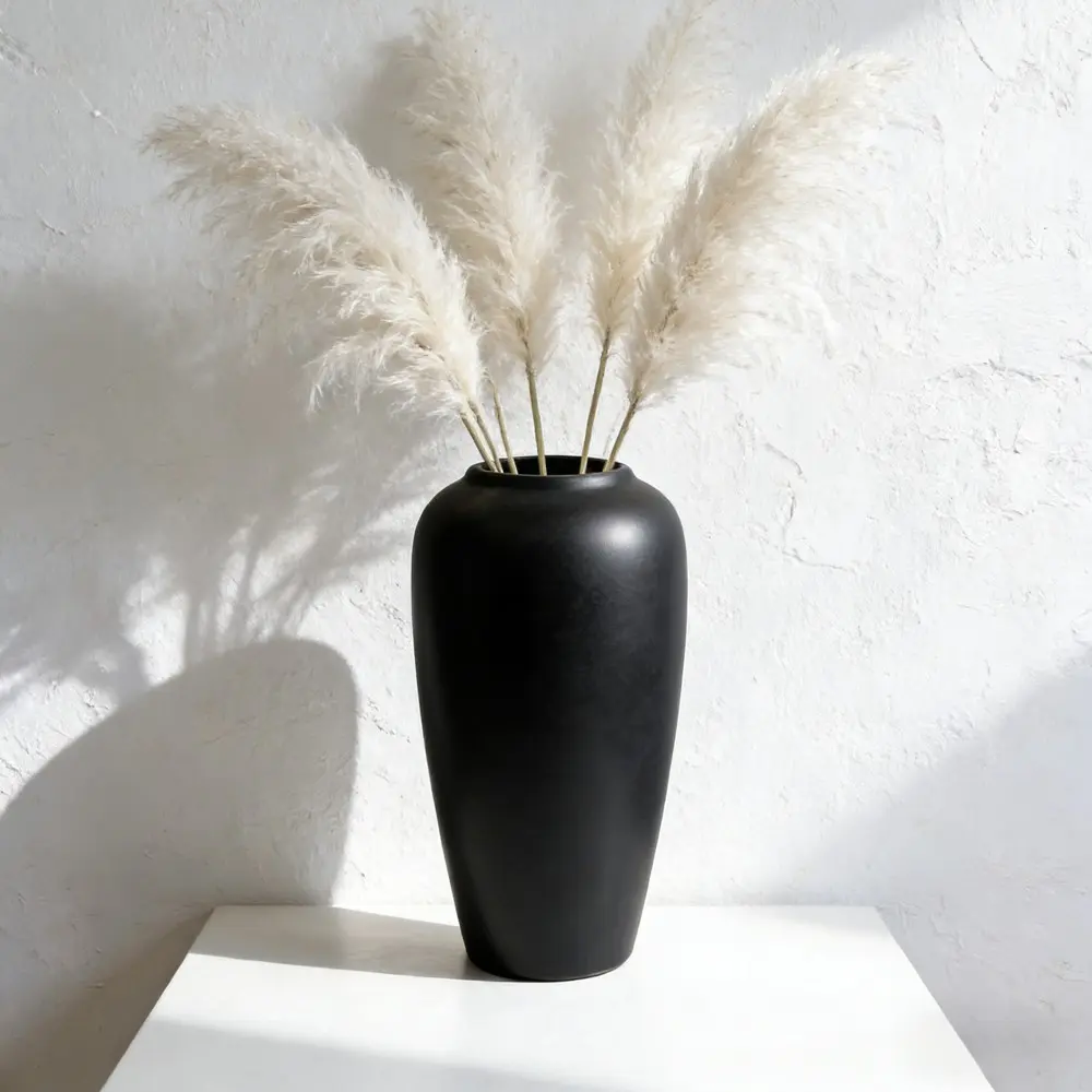 11.6in Matte Black Plastic Large Vase, Modern Wabi Sabi Style Living Room Decor, Wide Mouth Lightweight Vase for Dried Flowers, Modern Plant Vase, Decorative Floor Vase, Decorative Flower Vessel, Home Decor Accessory, Flower Vases
