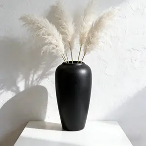 11.6in Matte Black Plastic Large Vase, Modern Wabi Sabi Style Living Room Decor, Wide Mouth Lightweight Vase for Dried Flowers, Decorative Floor Vase, Home Decor Accessory