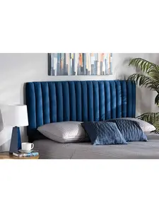 212 MAIN Full-Size Emile Modern & Contemporary Headboard, Navy Blue Velvet & Dark Brown, 45.90x56.9x3.1in, Contemporary Look, for Indoor Use