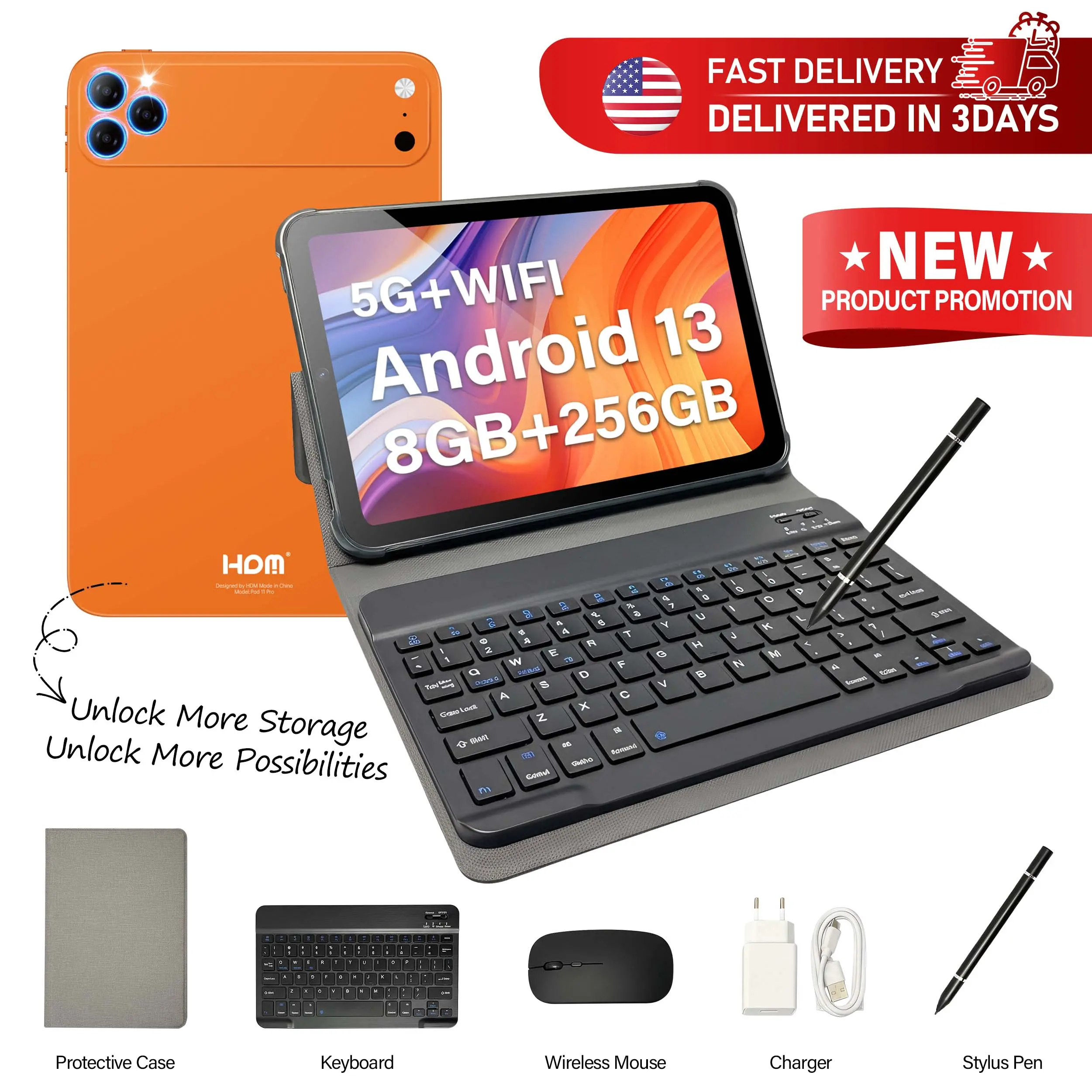Summer Gift Tablet  Ultra Slim 10.1” Touchscreen Android Tablet with Keyboard, Mouse & Stylus, Perfect for Everyday Use