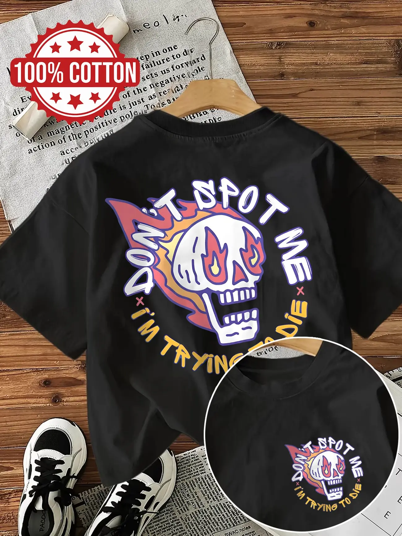 Casual Women'S Top, Punk Style Skull Flame Don'T Spot Me I'M Trying to Die Printed Round Neck Pure Short Sleeve T-Shirt